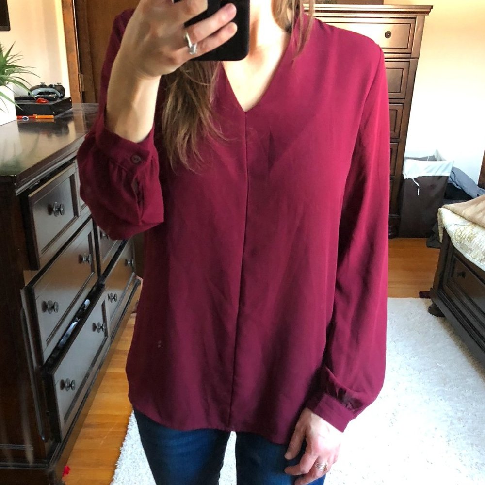 Burgundy V-neck blouse